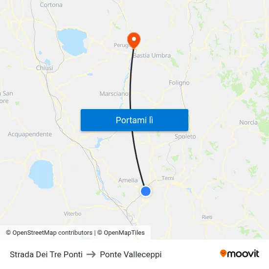 Strada Dei Tre Ponti to Ponte Valleceppi map