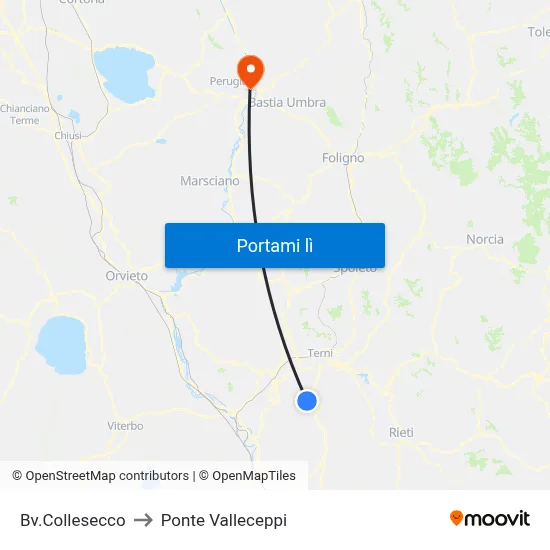 Bv.Collesecco to Ponte Valleceppi map