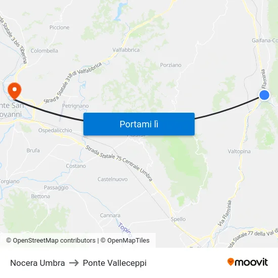 Nocera Umbra to Ponte Valleceppi map