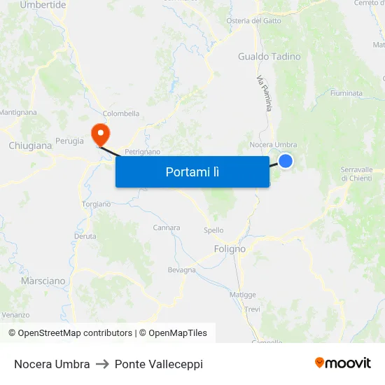 Nocera Umbra to Ponte Valleceppi map