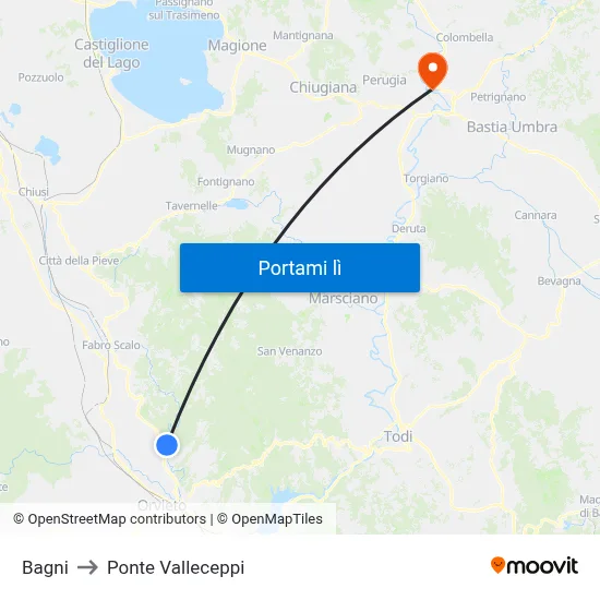 Bagni to Ponte Valleceppi map