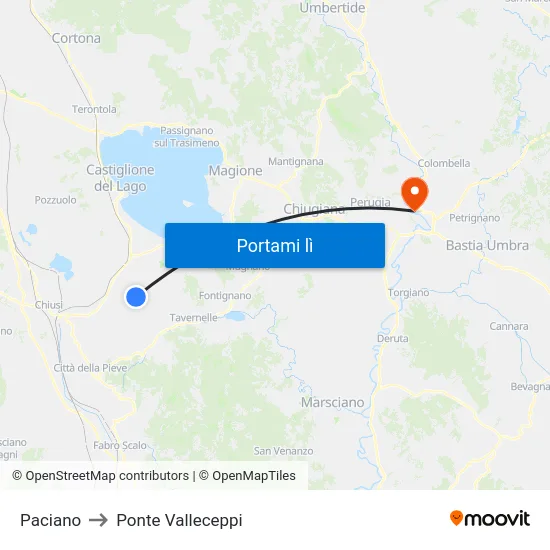 Paciano to Ponte Valleceppi map