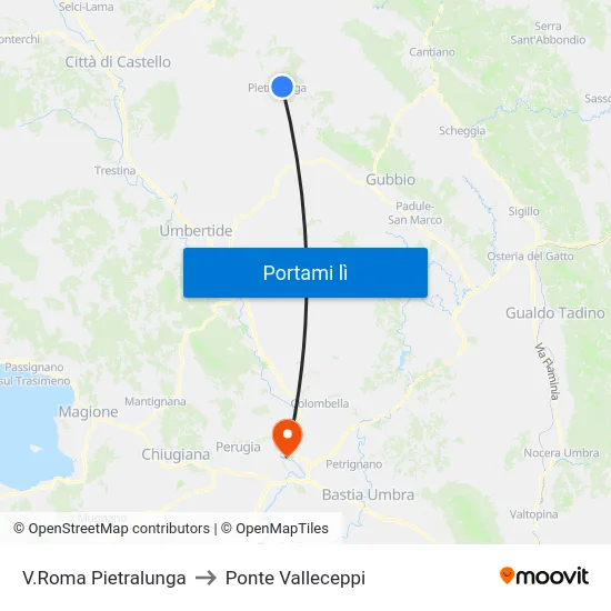 V.Roma Pietralunga to Ponte Valleceppi map