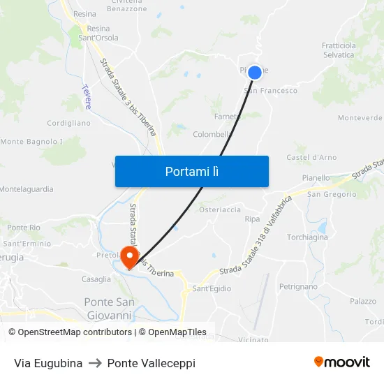 Via Eugubina to Ponte Valleceppi map