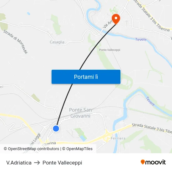 V.Adriatica to Ponte Valleceppi map