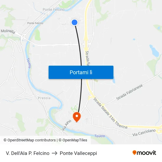 V. Dell'Ala P. Felcino to Ponte Valleceppi map
