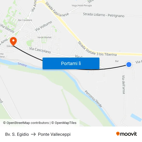 Bv. S. Egidio to Ponte Valleceppi map