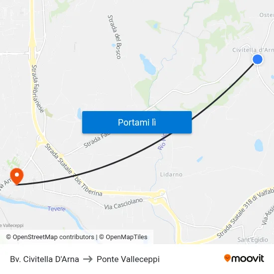 Bv. Civitella D'Arna to Ponte Valleceppi map