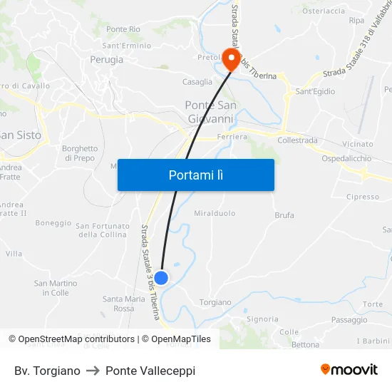 Bv. Torgiano to Ponte Valleceppi map