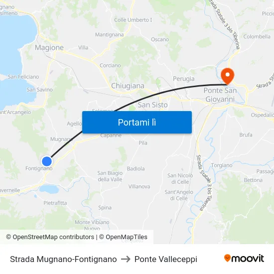 Strada Mugnano-Fontignano to Ponte Valleceppi map