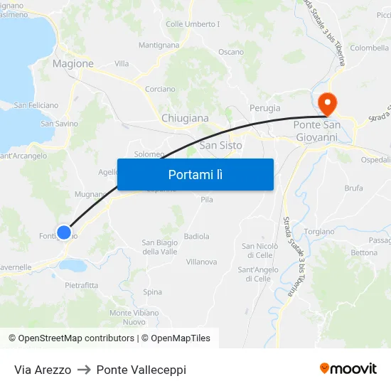 Via Arezzo to Ponte Valleceppi map