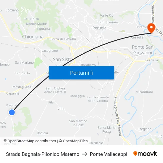 Strada Bagnaia-Pilonico Materno to Ponte Valleceppi map