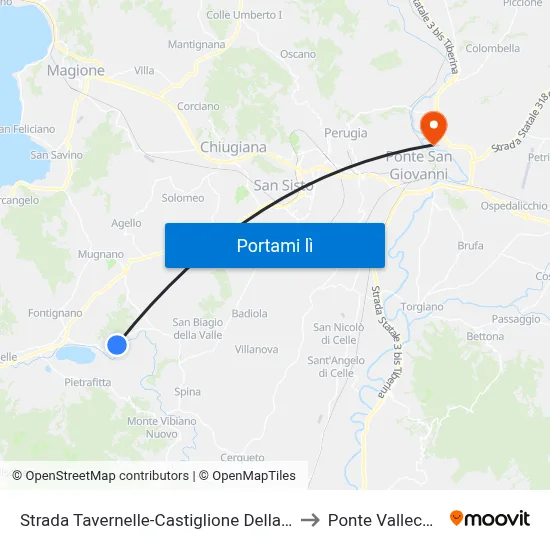Strada Tavernelle-Castiglione Della Valle to Ponte Valleceppi map