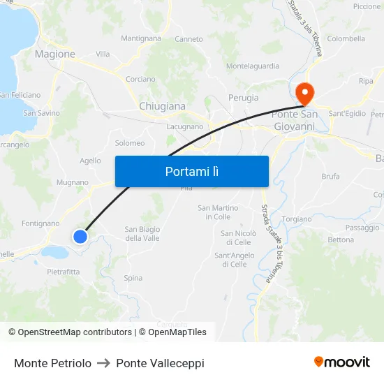 Monte Petriolo to Ponte Valleceppi map