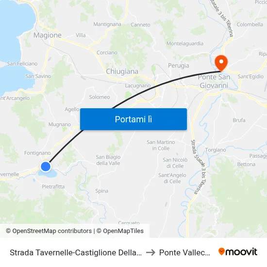 Strada Tavernelle-Castiglione Della Valle to Ponte Valleceppi map