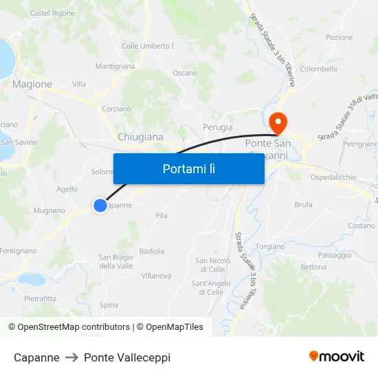 Capanne to Ponte Valleceppi map