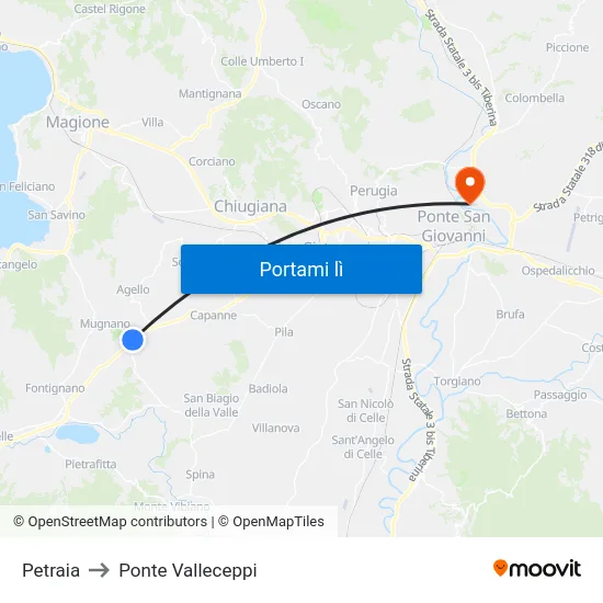 Petraia to Ponte Valleceppi map