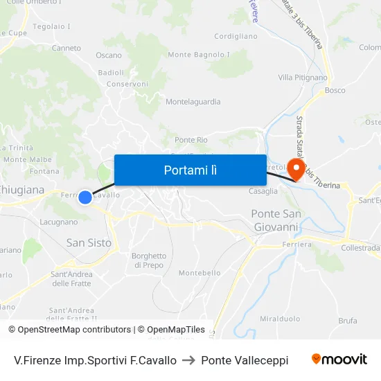 V.Firenze Imp.Sportivi F.Cavallo to Ponte Valleceppi map