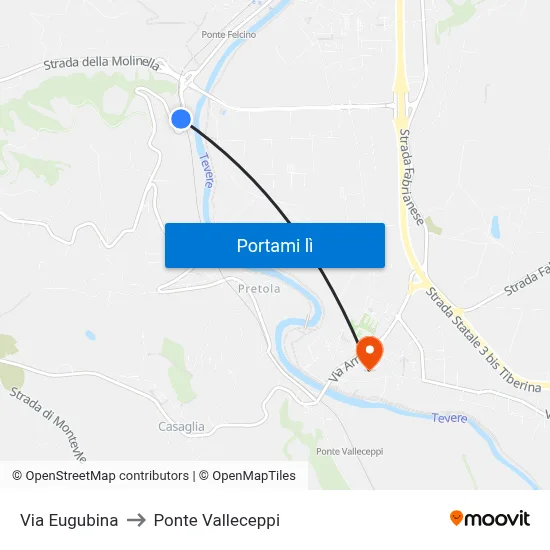 Via Eugubina to Ponte Valleceppi map