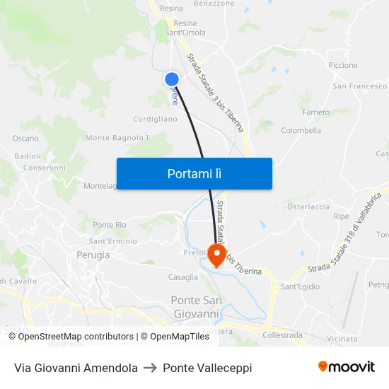 Via Giovanni Amendola to Ponte Valleceppi map