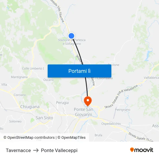 Tavernacce to Ponte Valleceppi map