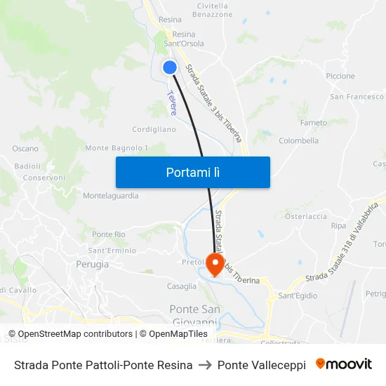 Strada Ponte Pattoli-Ponte Resina to Ponte Valleceppi map