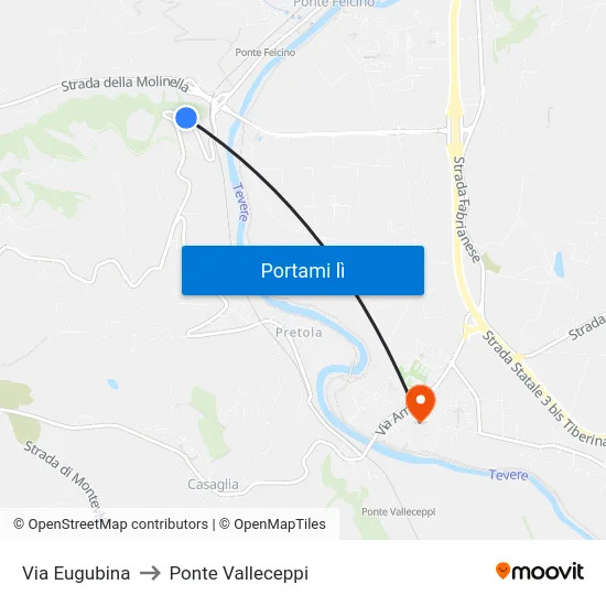 Via Eugubina to Ponte Valleceppi map