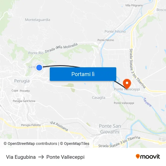 Via Eugubina to Ponte Valleceppi map