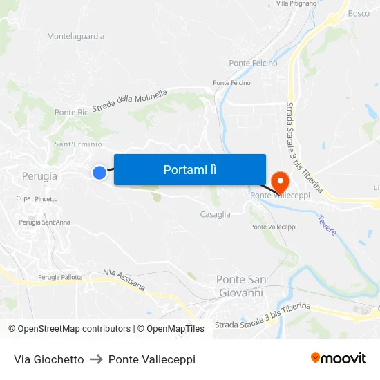 Via Giochetto to Ponte Valleceppi map