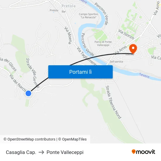 Casaglia Cap. to Ponte Valleceppi map