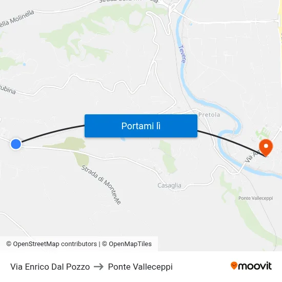 Via Enrico Dal Pozzo to Ponte Valleceppi map