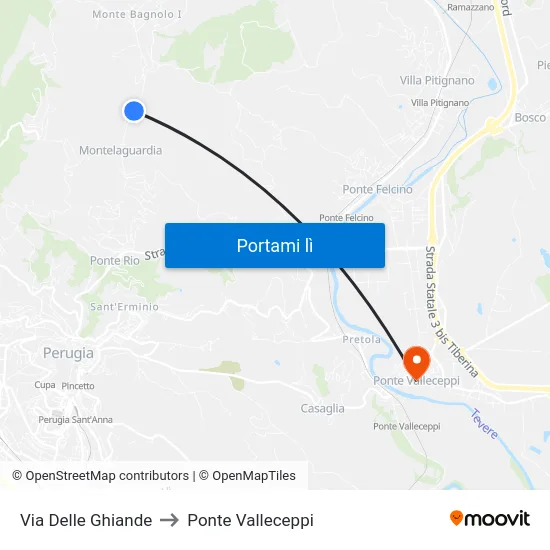 Via Delle Ghiande to Ponte Valleceppi map