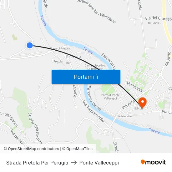 Strada Pretola Per Perugia to Ponte Valleceppi map