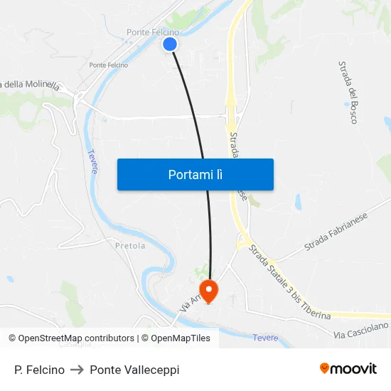 P. Felcino to Ponte Valleceppi map
