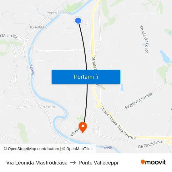 Via Leonida Mastrodicasa to Ponte Valleceppi map