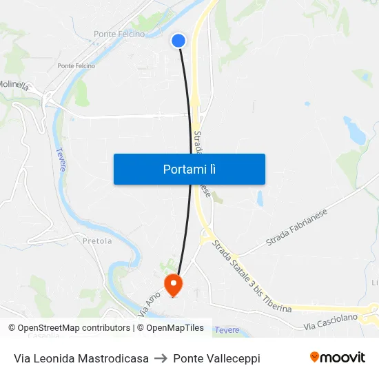 Via Leonida Mastrodicasa to Ponte Valleceppi map