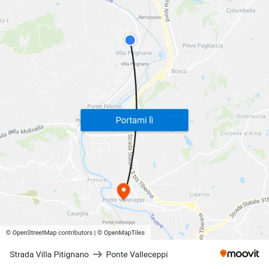Strada Villa Pitignano to Ponte Valleceppi map