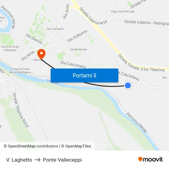 V. Laghetto to Ponte Valleceppi map