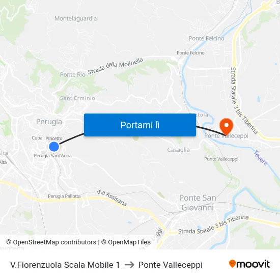 V.Fiorenzuola Scala Mobile 1 to Ponte Valleceppi map