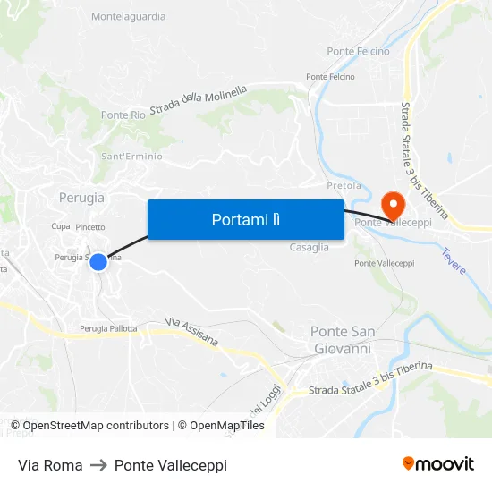 Via Roma to Ponte Valleceppi map