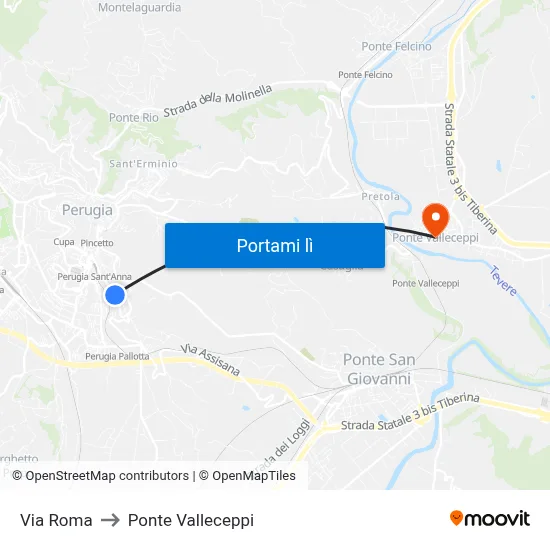 Via Roma to Ponte Valleceppi map