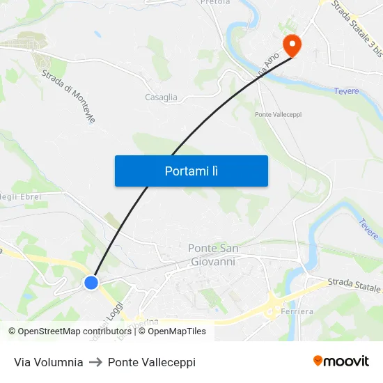 Via Volumnia to Ponte Valleceppi map