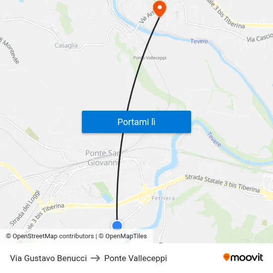 Via Gustavo Benucci to Ponte Valleceppi map