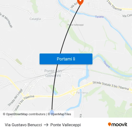 Via Gustavo Benucci to Ponte Valleceppi map
