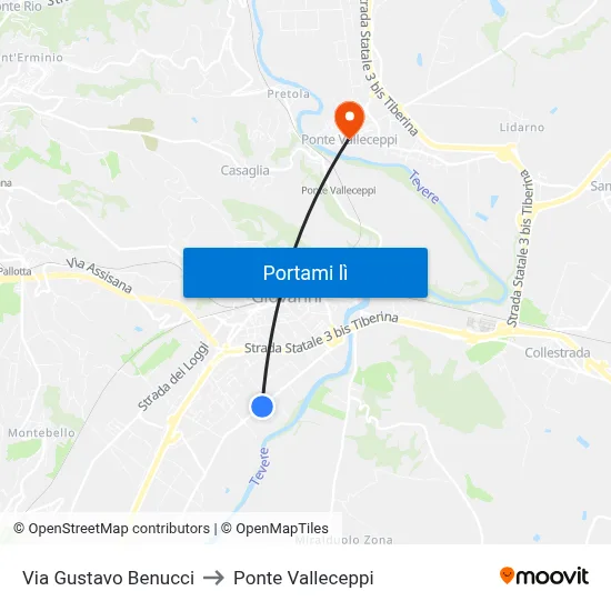 Via Gustavo Benucci to Ponte Valleceppi map