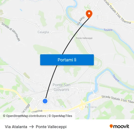 Via Atalanta to Ponte Valleceppi map