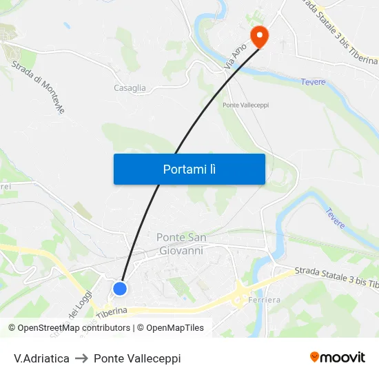 V.Adriatica to Ponte Valleceppi map