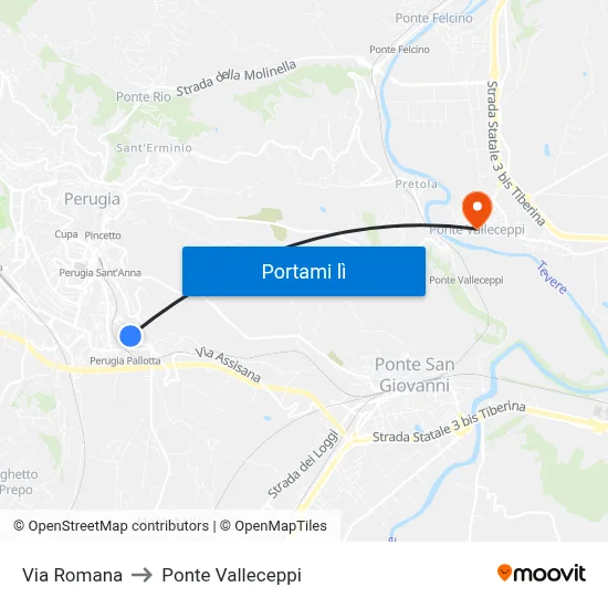 Via Romana to Ponte Valleceppi map