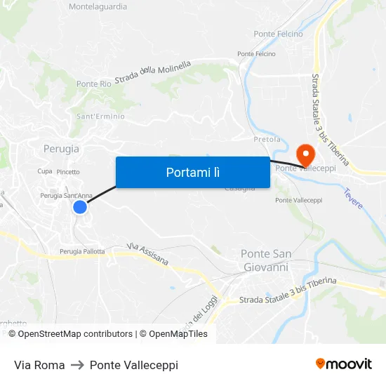 Via Roma to Ponte Valleceppi map