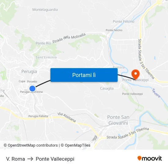 V. Roma to Ponte Valleceppi map